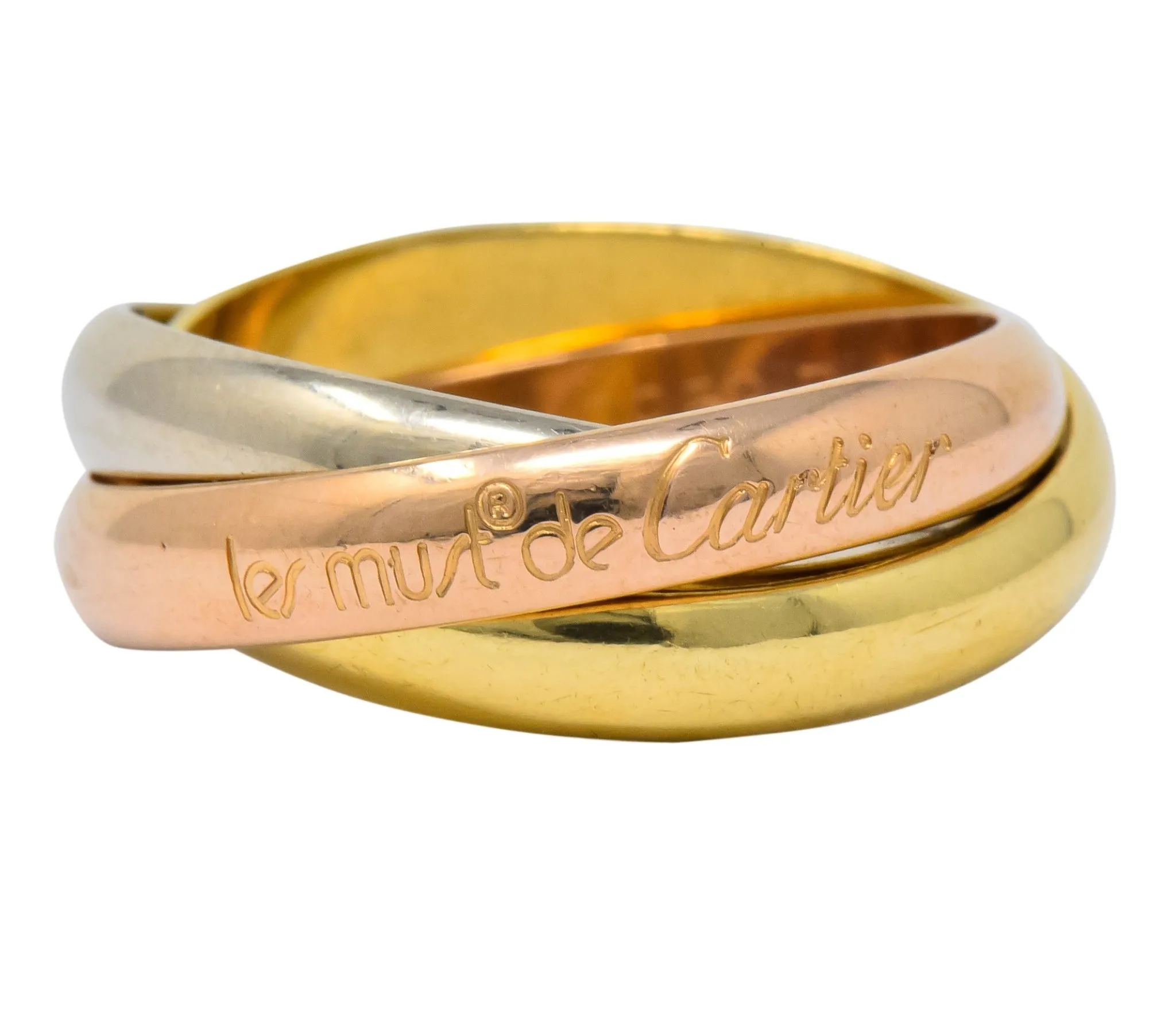 Les Must De Cartier Vintage 18 Karat Gold Unisex Trinity Rolling Band Ring