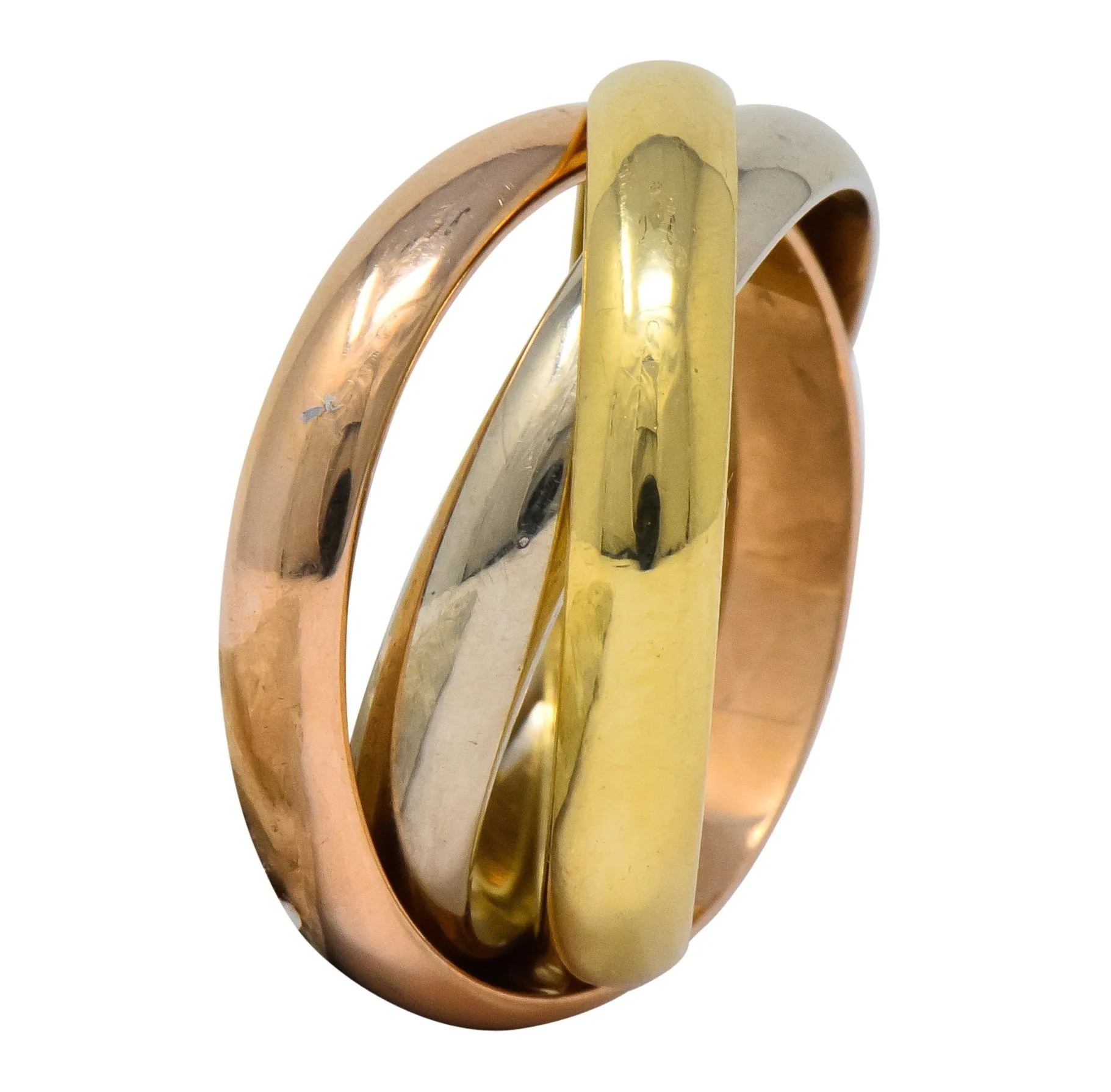 Les Must De Cartier Vintage 18 Karat Gold Unisex Trinity Rolling Band Ring