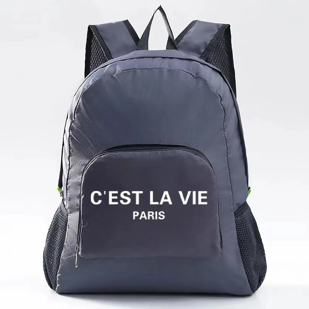 Lightweight Foldable Backpack Sports Travel Hiking Climbing Bag Text Printed Portable Outdoor Pack for Women Men Travel Storage