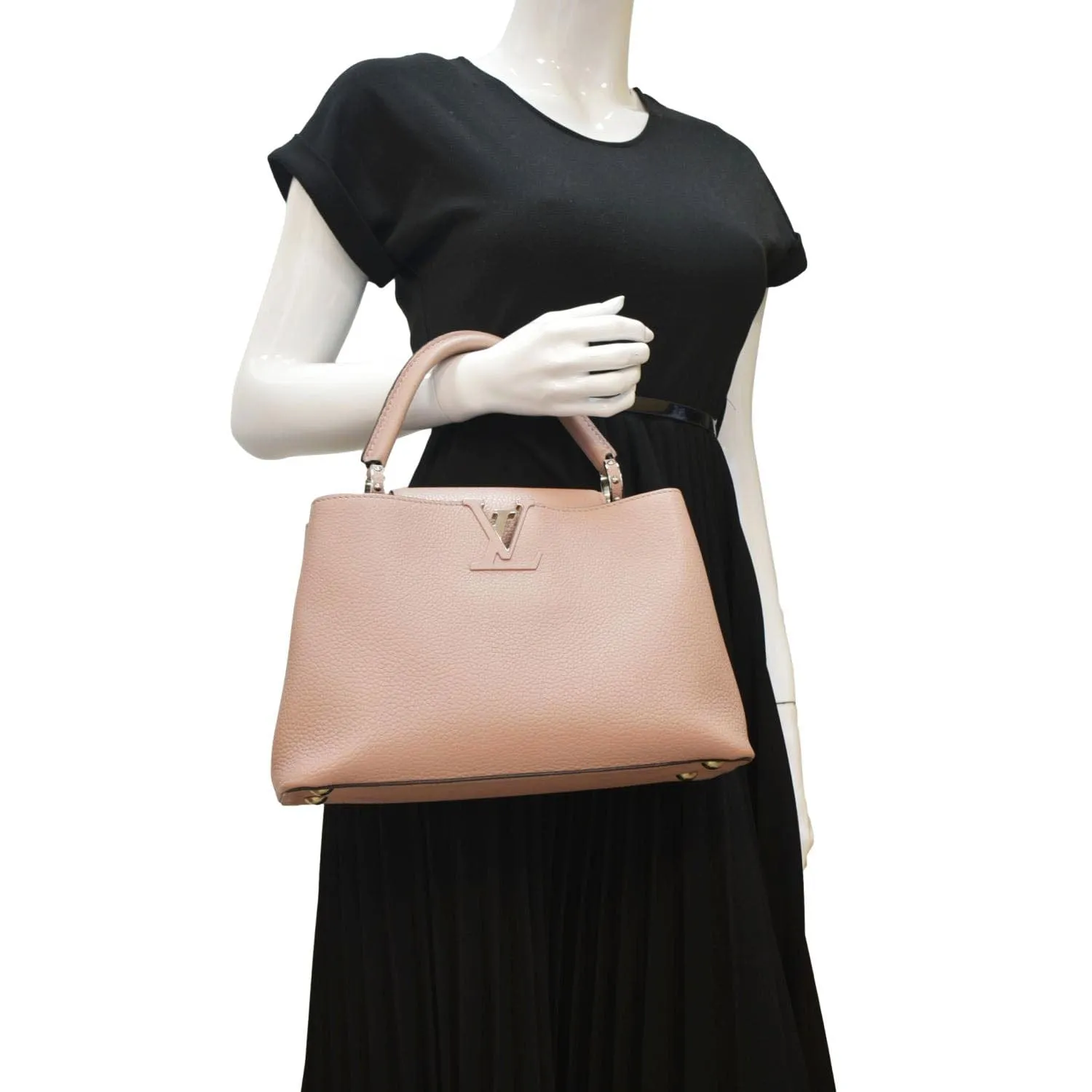 LOUIS VUITTON Capucines MM Taurillon Leather Shoulder Bag Soft Pink