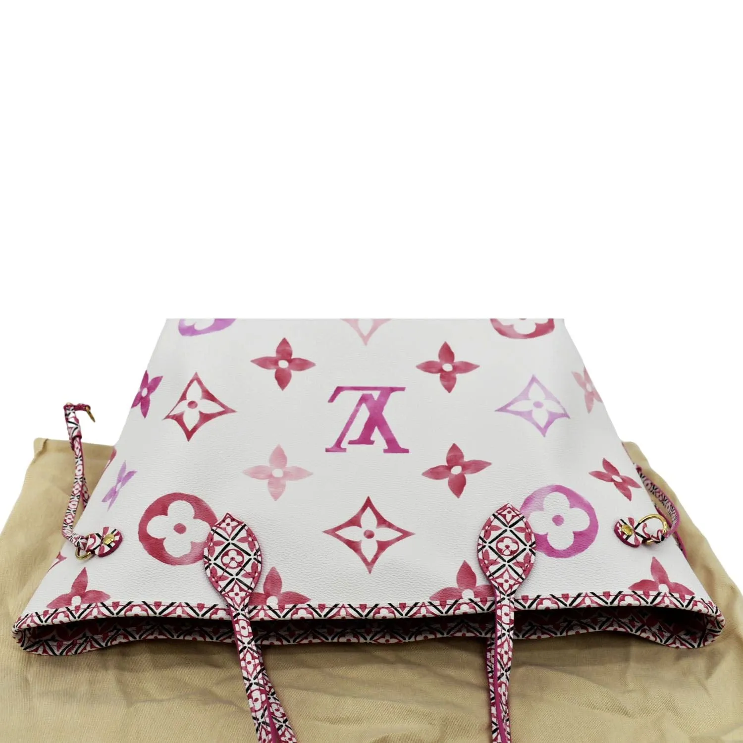 LOUIS VUITTON Giant Rose Neverfull MM Monogram Canvas Shoulder Bag White