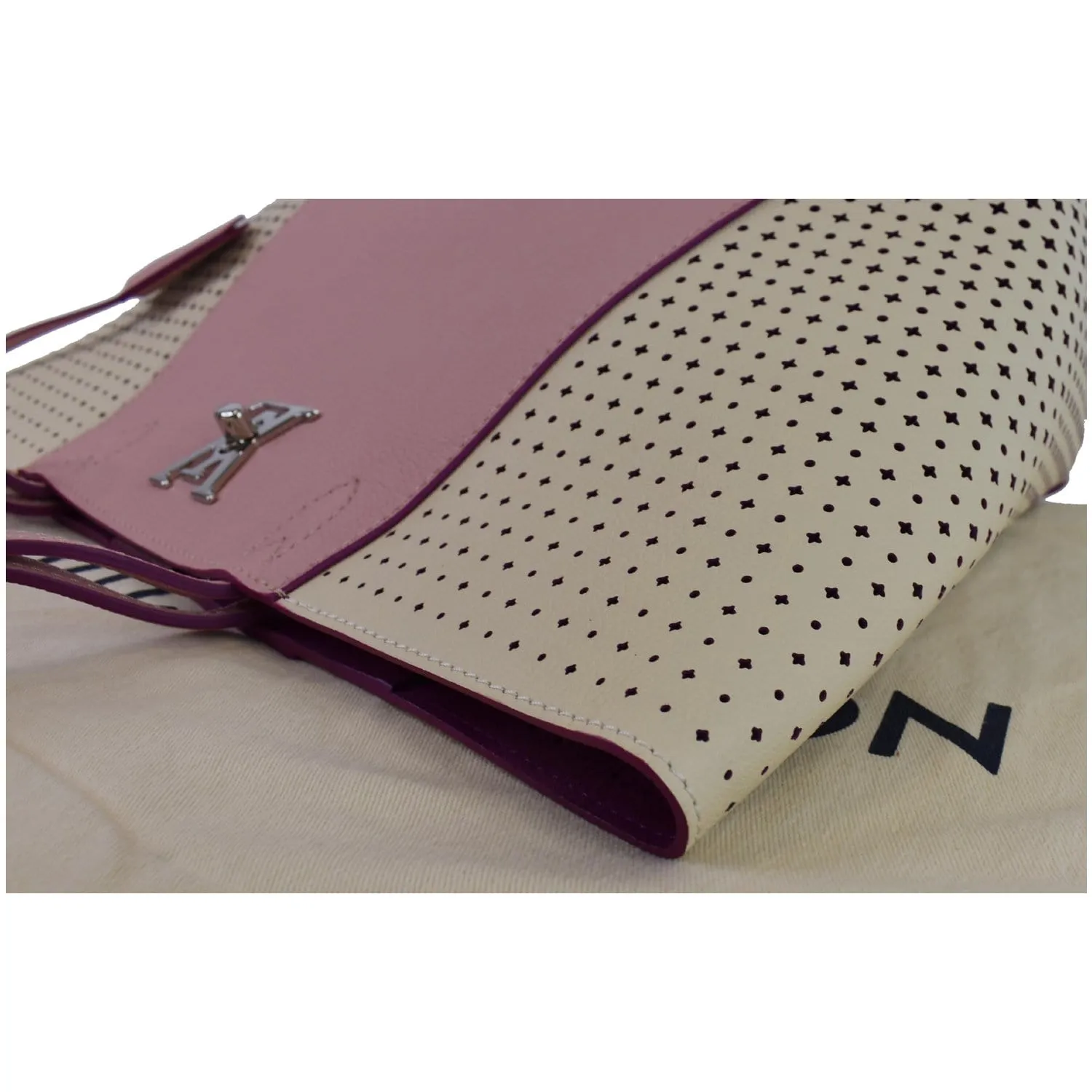 LOUIS VUITTON Lockme Cabas Perforated Leather Shoulder Bag Pink