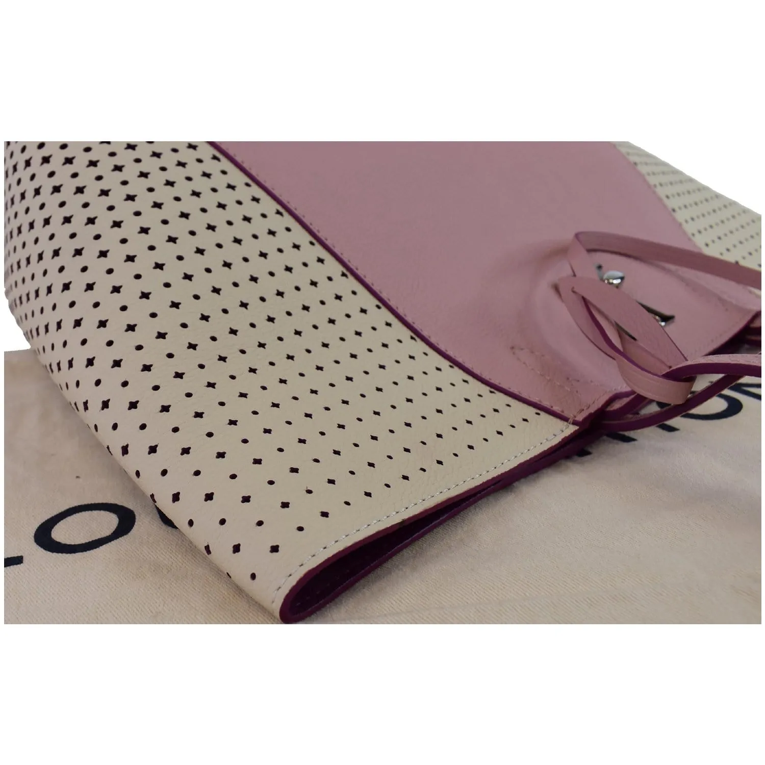 LOUIS VUITTON Lockme Cabas Perforated Leather Shoulder Bag Pink