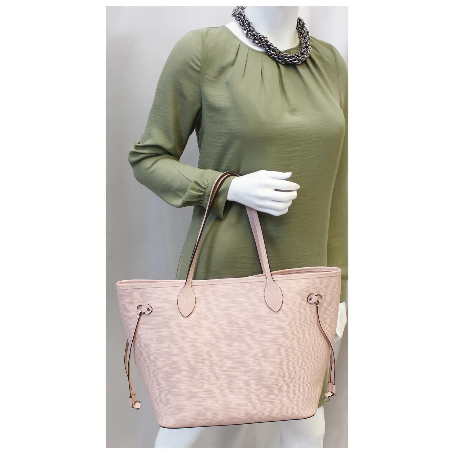 LOUIS VUITTON Neverfull MM Epi Leather Tote Shoulder Bag Pink