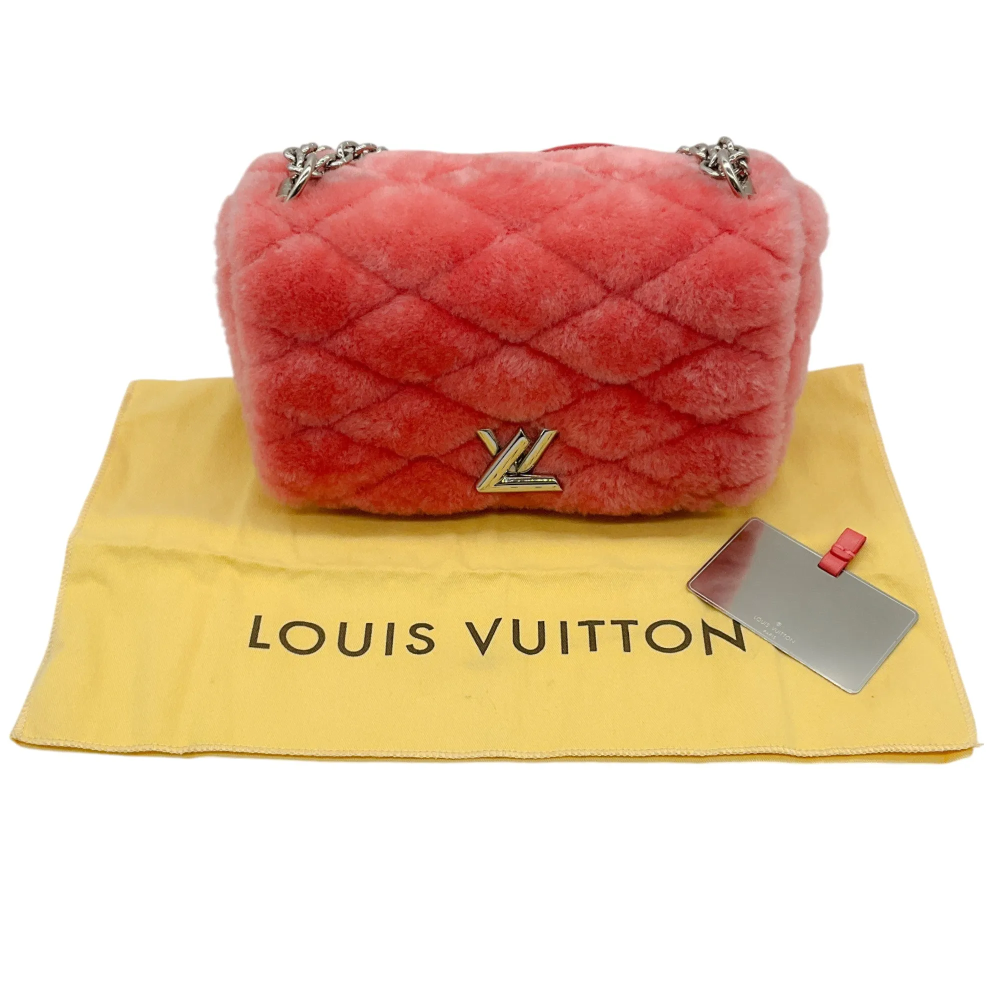 Louis Vuitton Pink Shearling Shoulder Bag with Logo Turn Lock