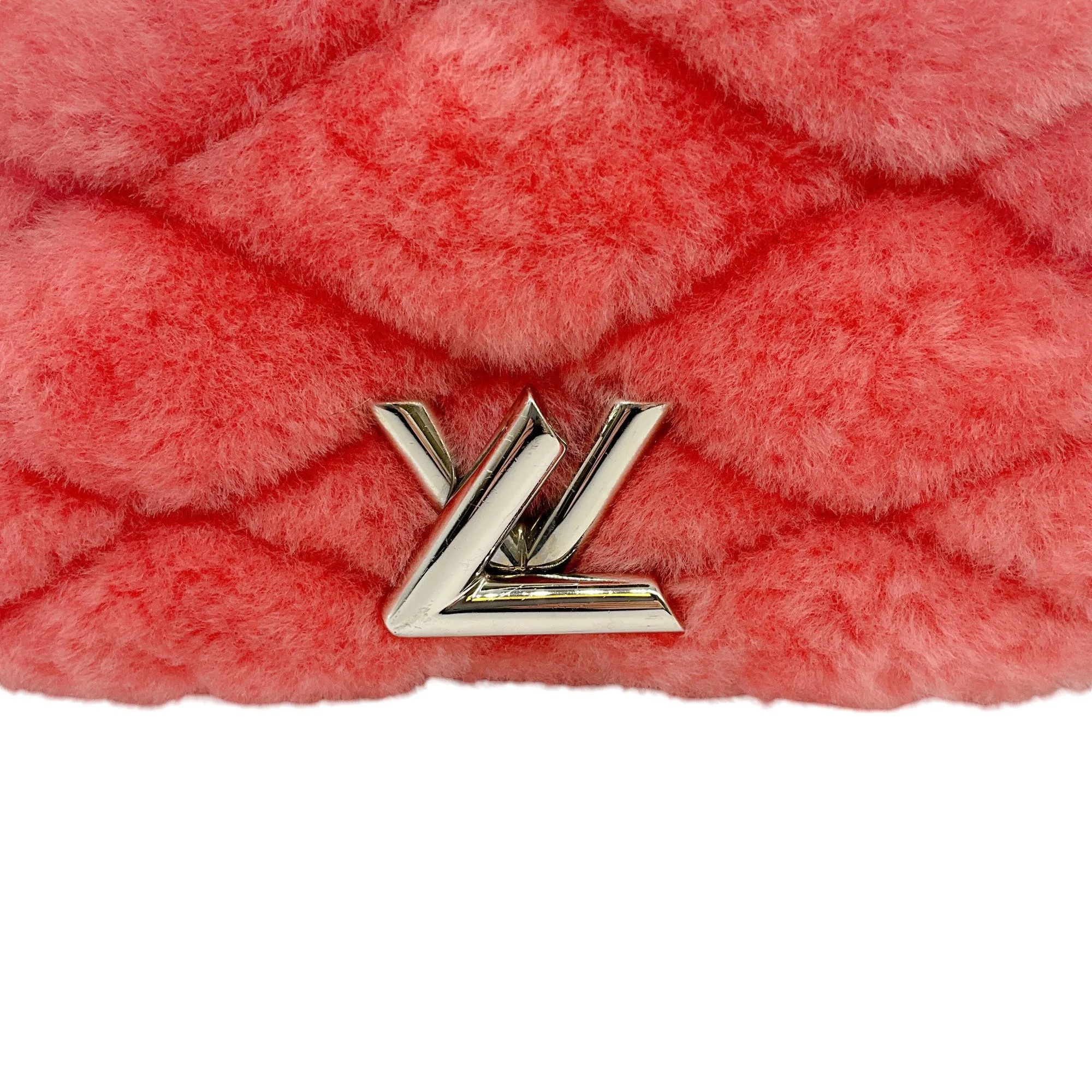 Louis Vuitton Pink Shearling Shoulder Bag with Logo Turn Lock