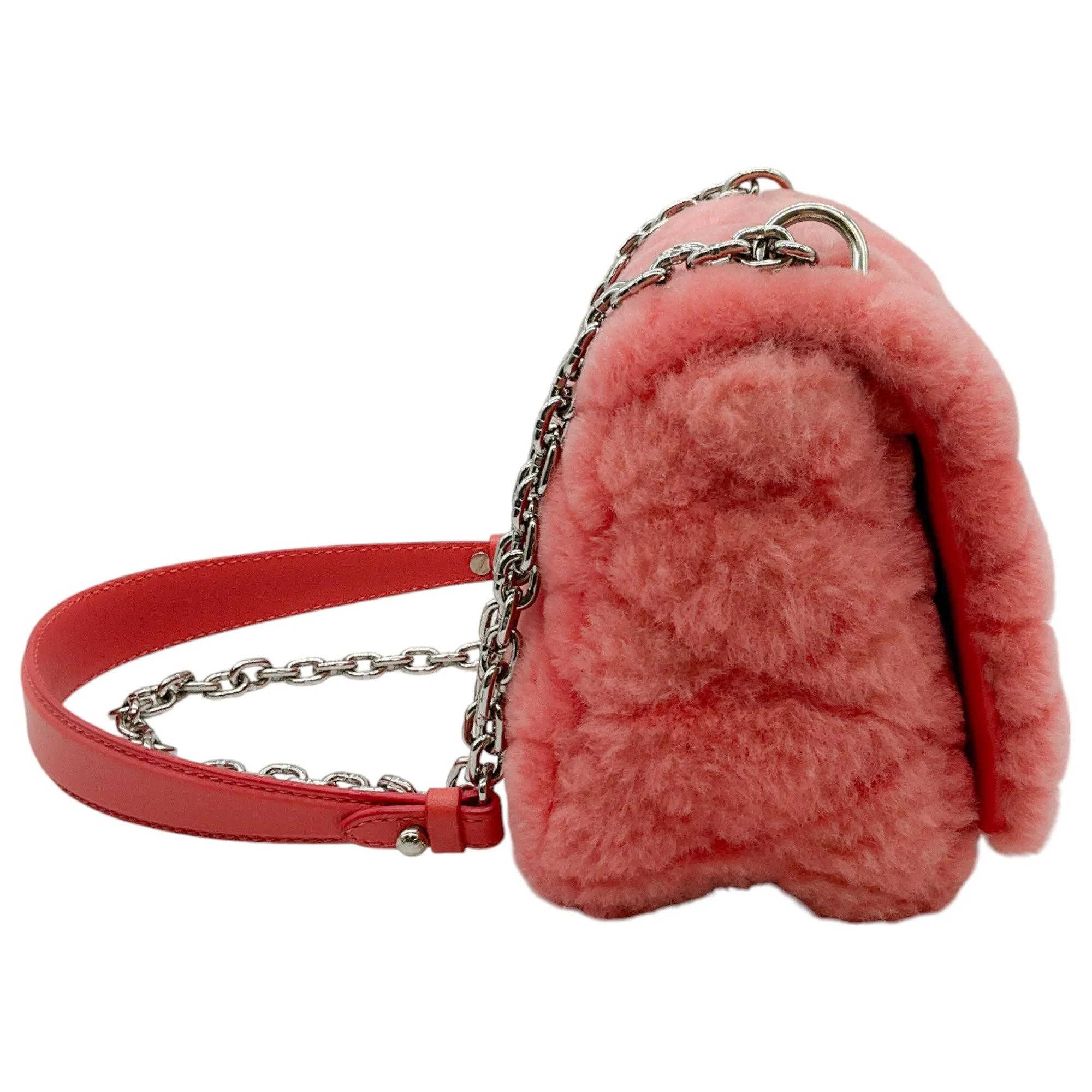 Louis Vuitton Pink Shearling Shoulder Bag with Logo Turn Lock