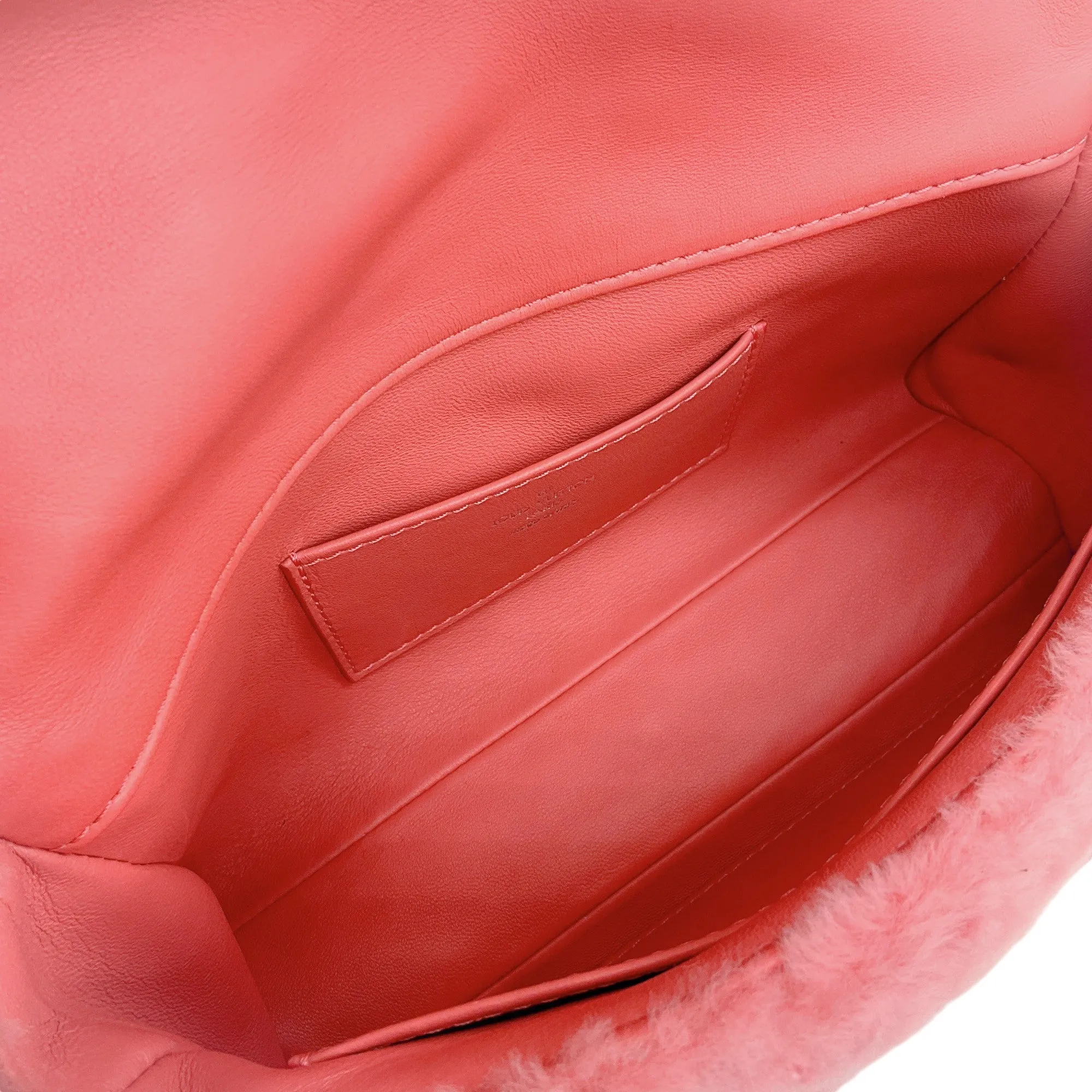 Louis Vuitton Pink Shearling Shoulder Bag with Logo Turn Lock