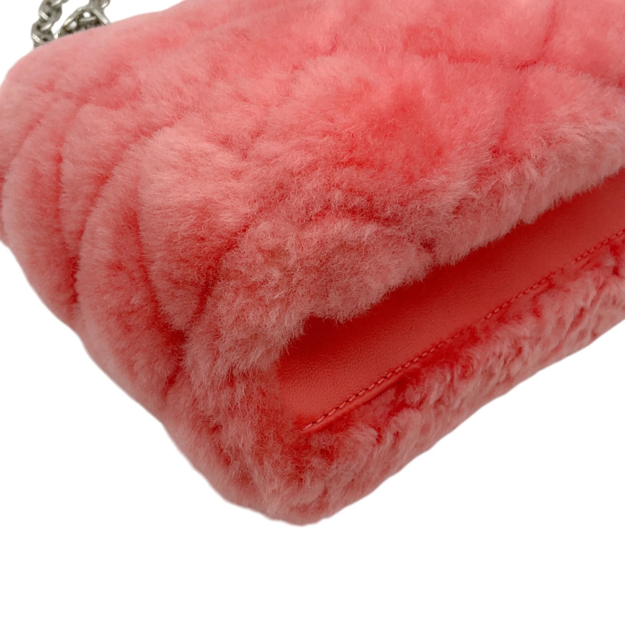 Louis Vuitton Pink Shearling Shoulder Bag with Logo Turn Lock