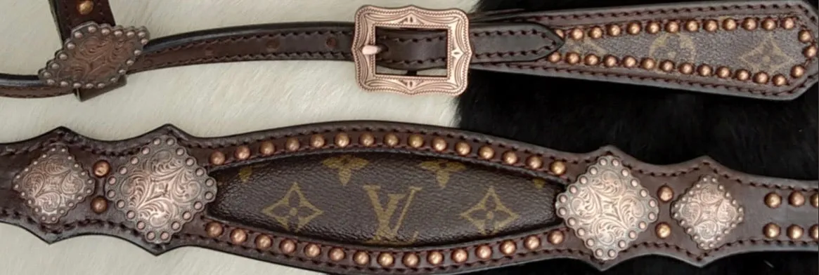 LV Repurposed Dark Copper Concho Brown Leather Tack Set