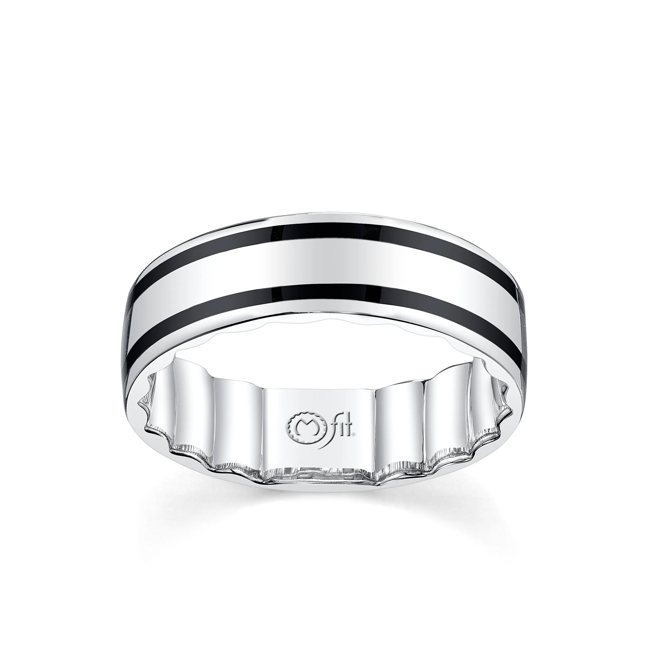 M-Fit 417 White Gold Ceramic Stripe 6mm Wedding Band