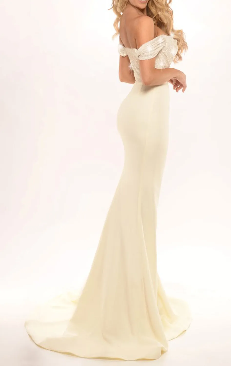 MACloth Mermaid Off the Shoulder Sequin Jersey Long Prom Dress Sexy Bridesmaid Dress