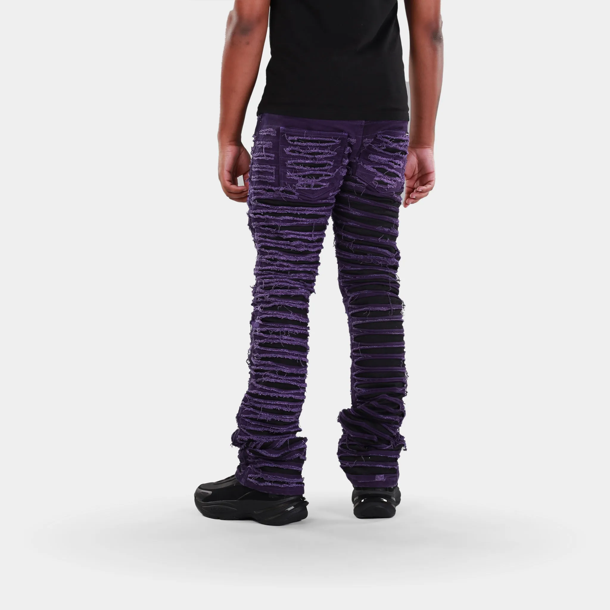 MDB Brand Men's Distressed Dual Color Stacked Jeans