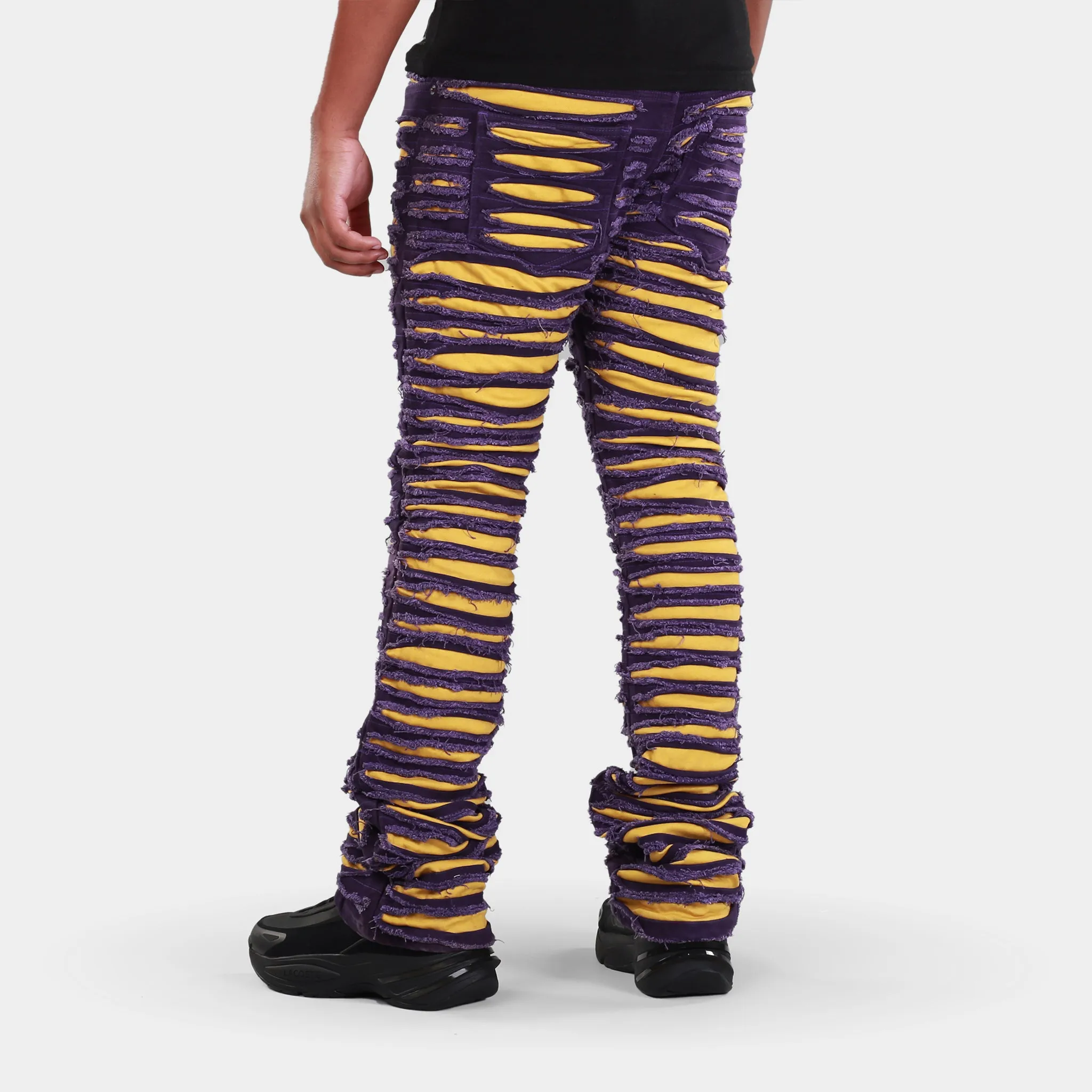 MDB Brand Men's Distressed Dual Color Stacked Jeans