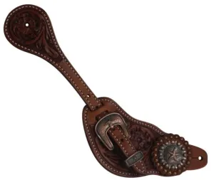 Men Tooled Spur Straps With Star Concho
