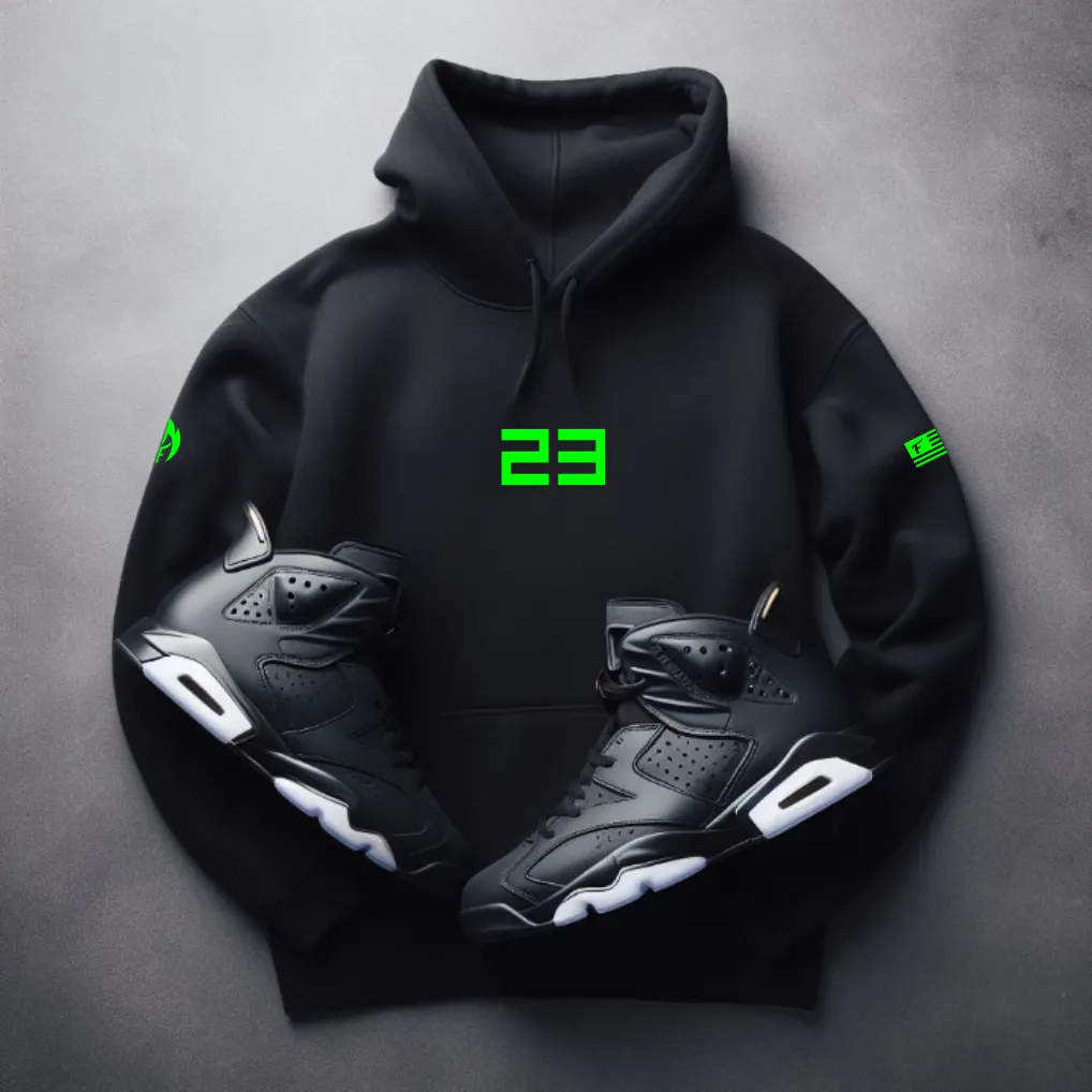 Men's 23 Graphic Black Sneaker Hoodie Inspired by Air Jordan 6 Electric Green