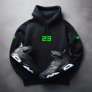 Men's 23 Graphic Black Sneaker Hoodie Inspired by Air Jordan 6 Electric Green
