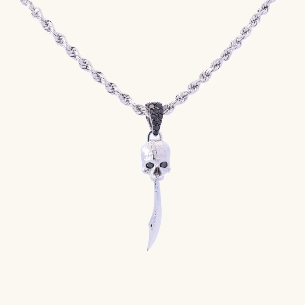 Men's Black Diamond Skull Sword Necklace