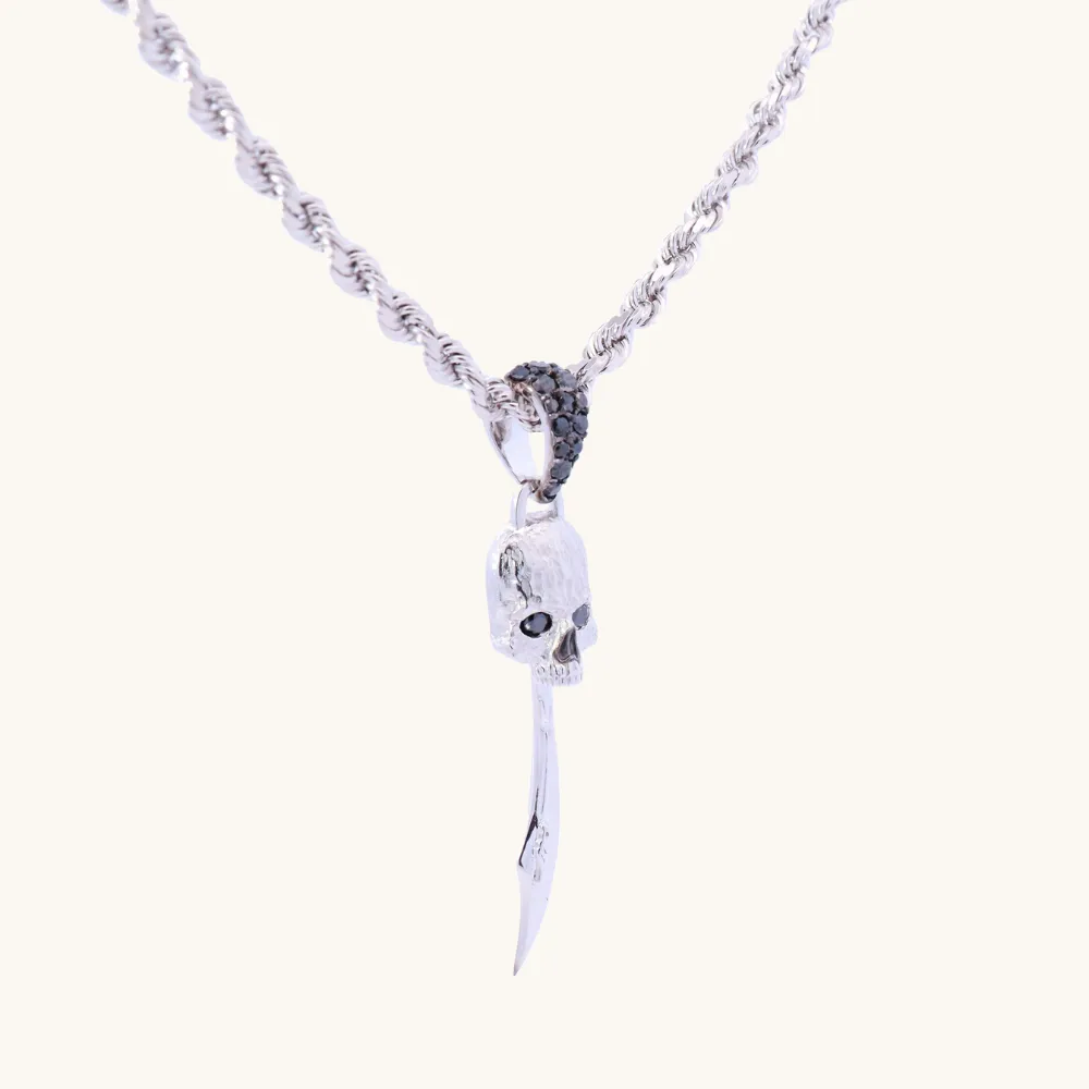 Men's Black Diamond Skull Sword Necklace