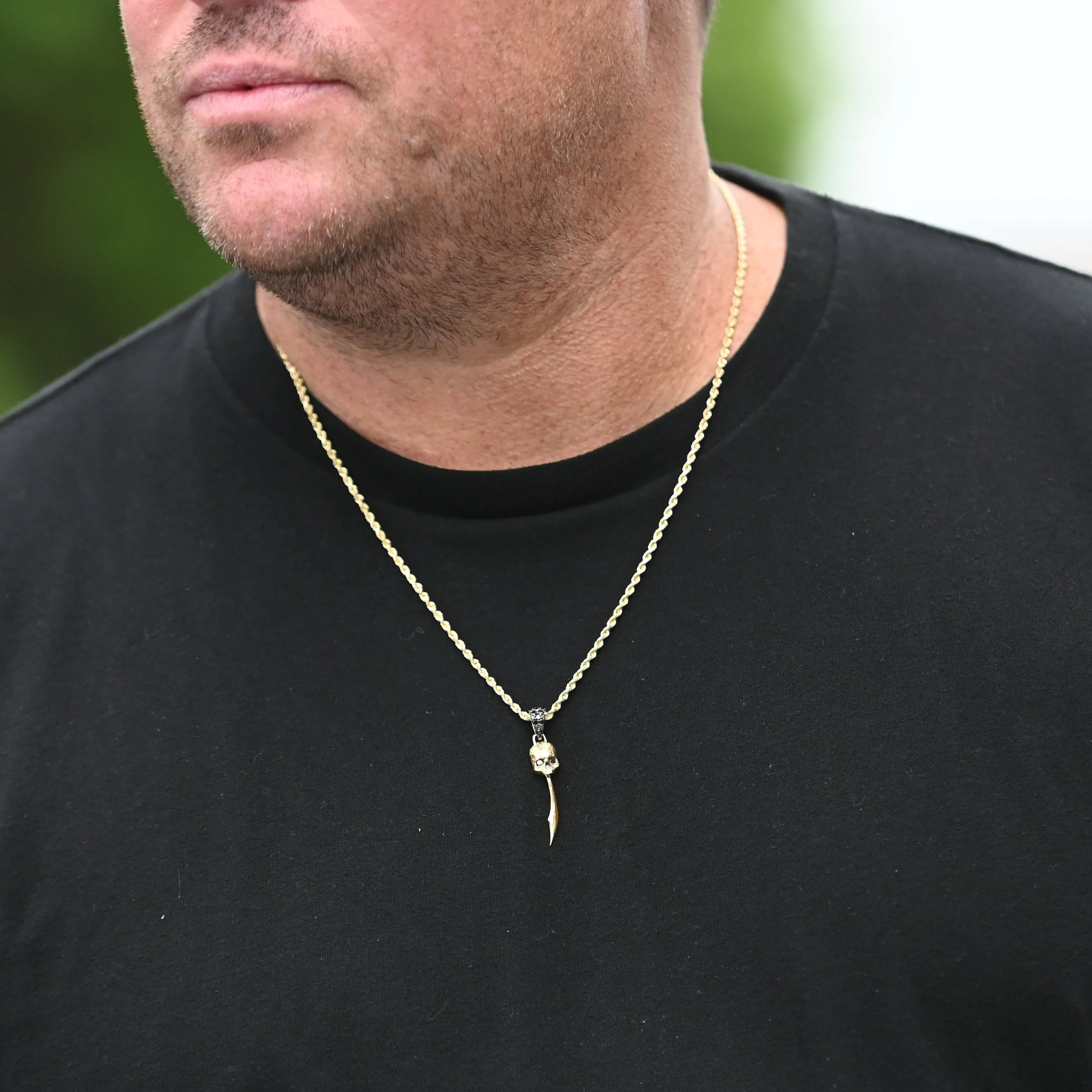 Men's Black Diamond Skull Sword Necklace