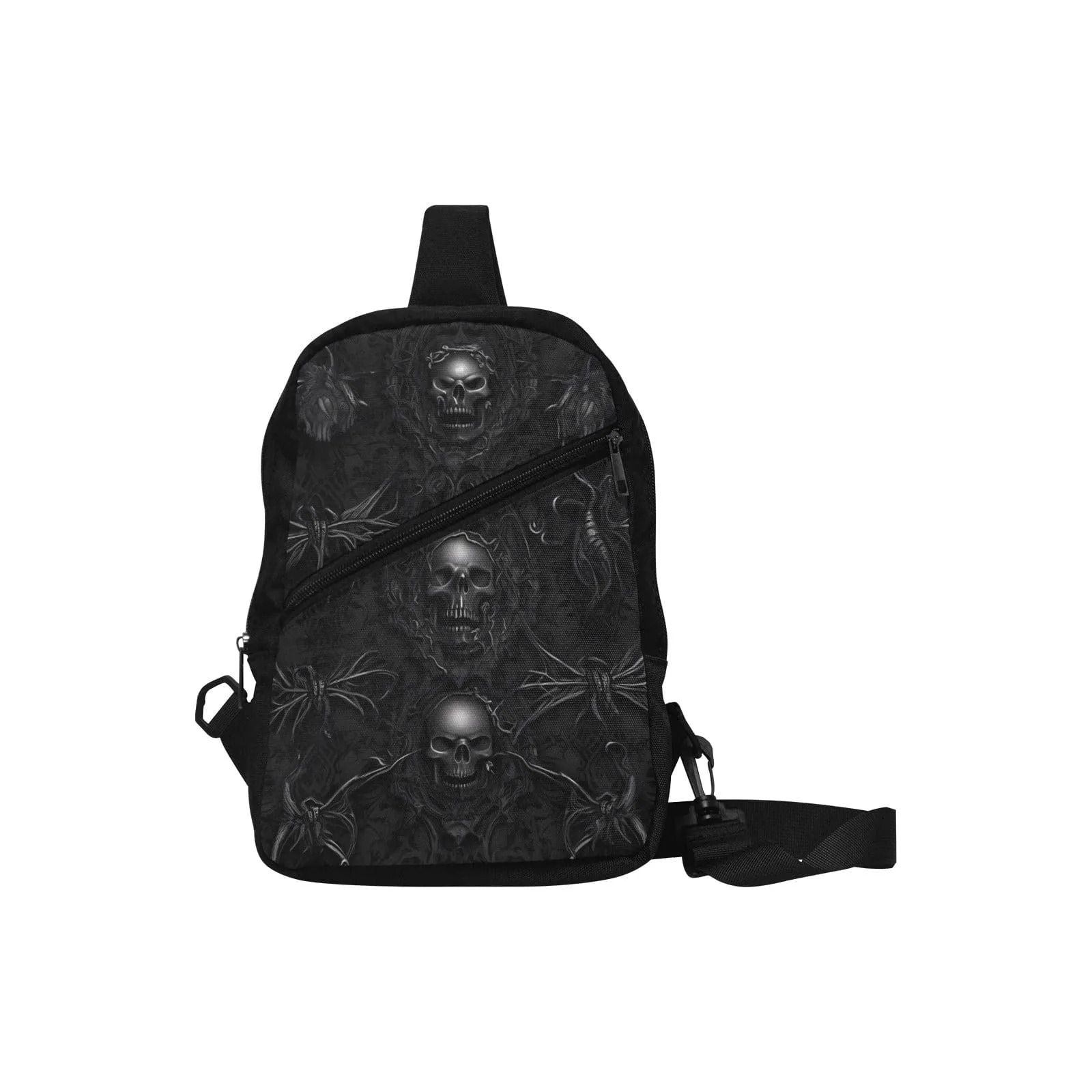 Men's Black Skulls & Wire Design Chest Bag