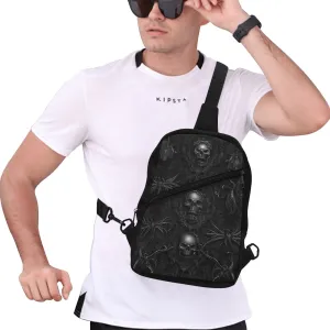 Men's Black Skulls & Wire Design Chest Bag