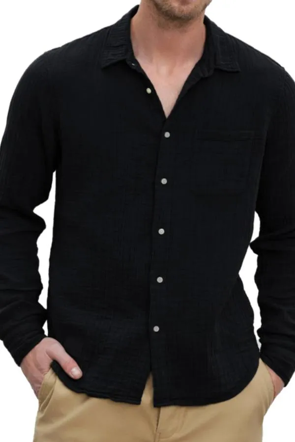 Men's Casual Cotton and Linen Textured Long Sleeve Everyday Shirt with Chest Pocket
