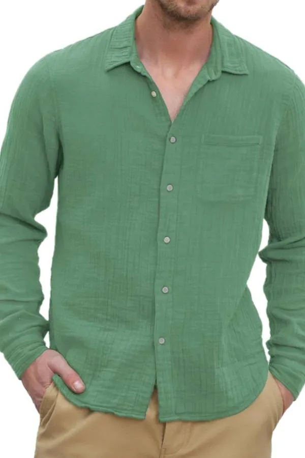 Men's Casual Cotton and Linen Textured Long Sleeve Everyday Shirt with Chest Pocket
