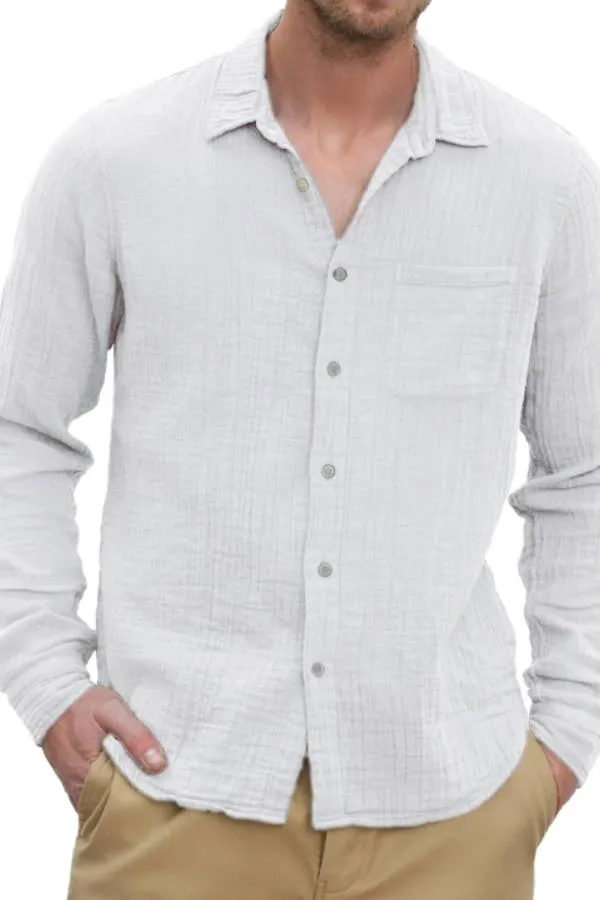 Men's Casual Cotton and Linen Textured Long Sleeve Everyday Shirt with Chest Pocket