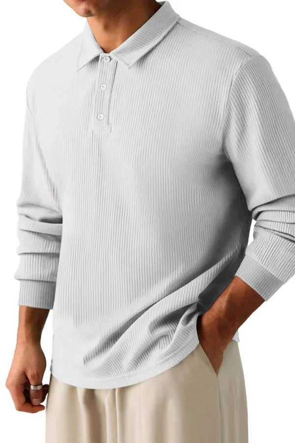 Men's Casual Pit Lapel Button Long Sleeve POLO Shirt