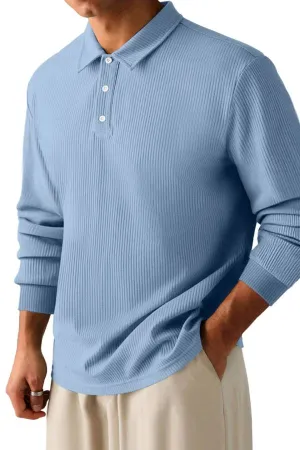 Men's Casual Pit Lapel Button Long Sleeve POLO Shirt