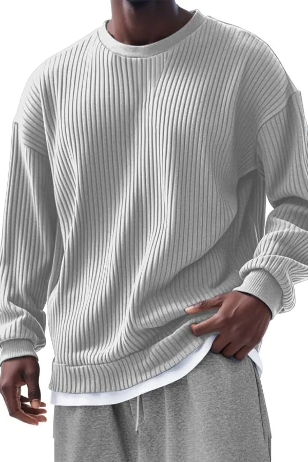Men's Casual Solid Color Pit Long Sleeve T-Shirt