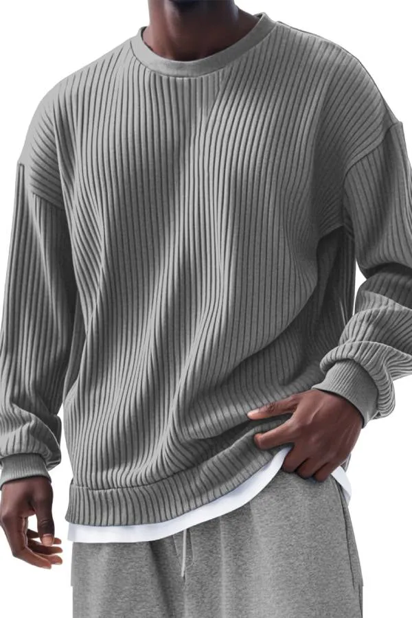 Men's Casual Solid Color Pit Long Sleeve T-Shirt