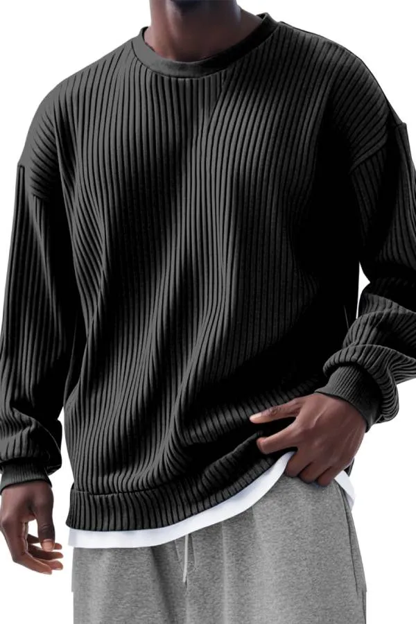 Men's Casual Solid Color Pit Long Sleeve T-Shirt