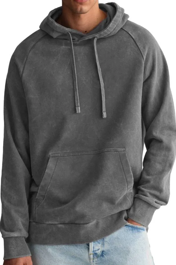 Men's Fashion Retro Distressed Raglan Sleeve Pocket Hoodie