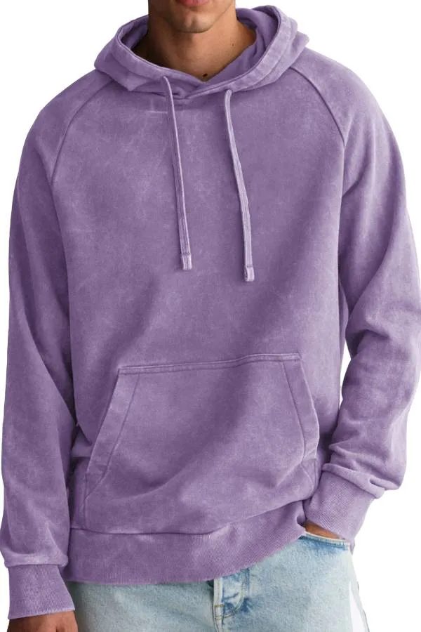 Men's Fashion Retro Distressed Raglan Sleeve Pocket Hoodie