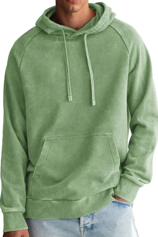 Men's Fashion Retro Distressed Raglan Sleeve Pocket Hoodie
