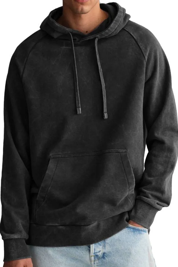 Men's Fashion Retro Distressed Raglan Sleeve Pocket Hoodie