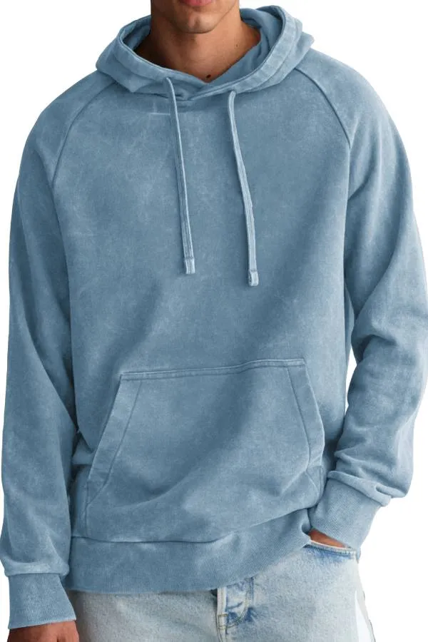 Men's Fashion Retro Distressed Raglan Sleeve Pocket Hoodie