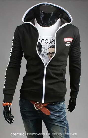 Men's Full Zip Sweatshirt With Zipper and Hoodie Colored Outline