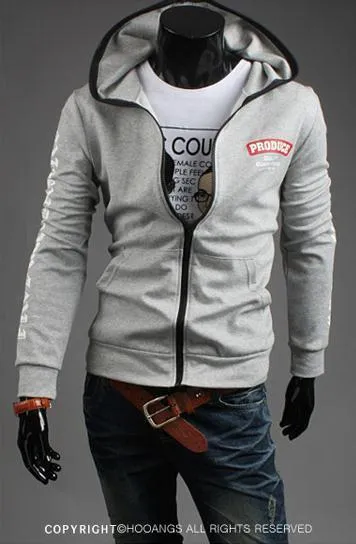Men's Full Zip Sweatshirt With Zipper and Hoodie Colored Outline