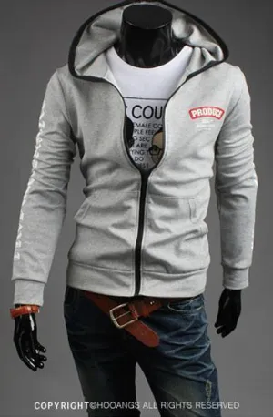Men's Full Zip Sweatshirt With Zipper and Hoodie Colored Outline