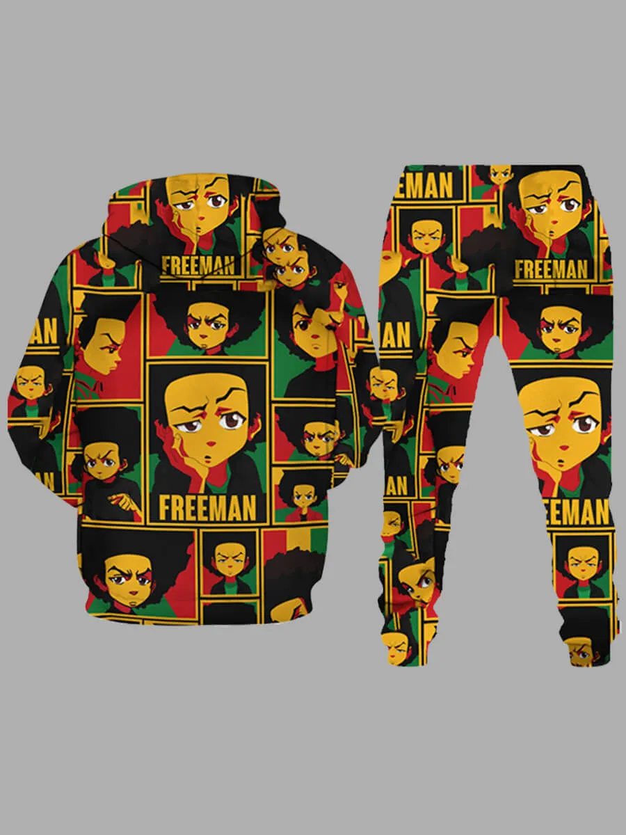 Men's Hooded Character Printed Multicolor Sweat Suit