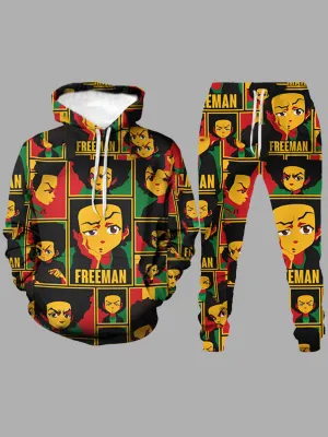 Men's Hooded Character Printed Multicolor Sweat Suit