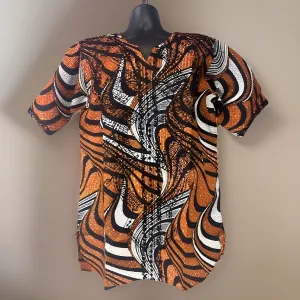 Men's Orange African Print Embroidered Dashiki Shirt