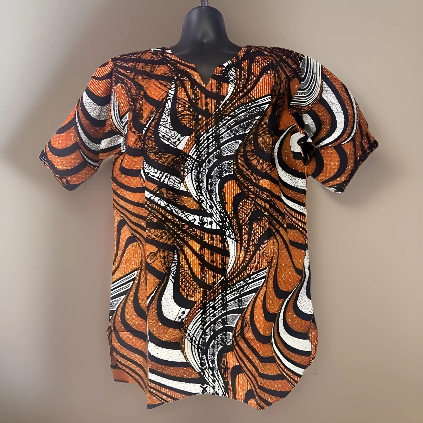 Men's Orange African Print Embroidered Dashiki Shirt