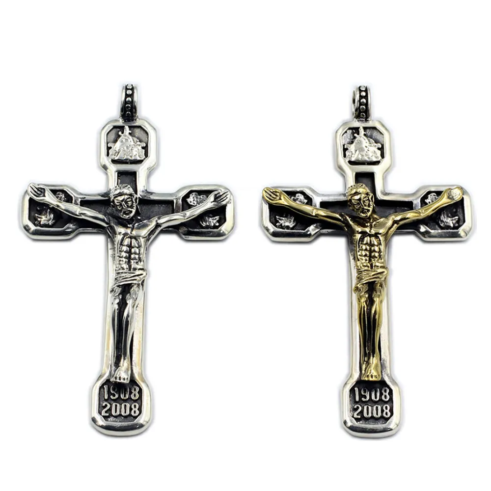 Men's Real Solid 925 Sterling Silver Pendants Jewelry Jesus Cross
