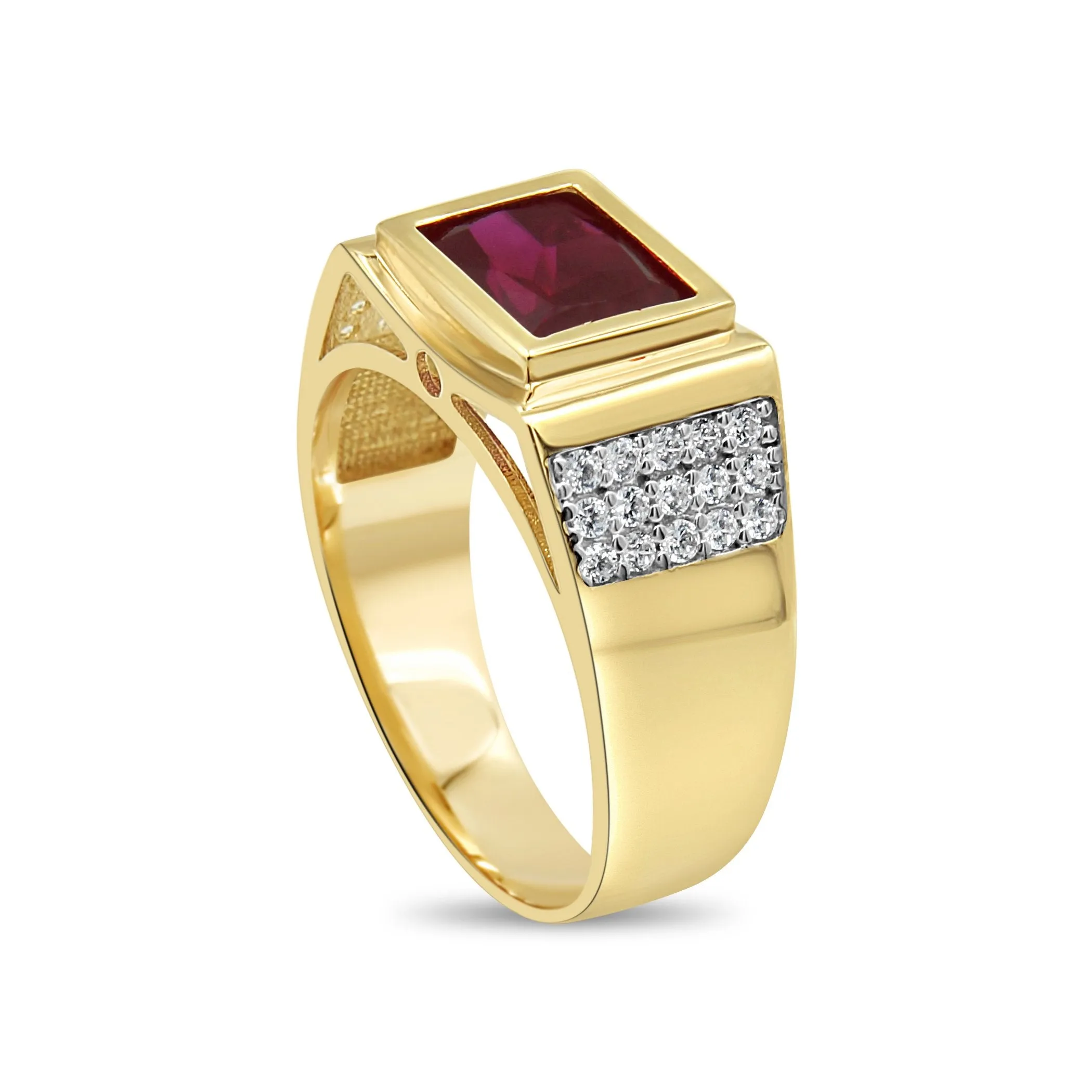 Men's Red Stone Pave set ring in 10kt Gold