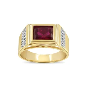 Men's Red Stone Pave set ring in 10kt Gold