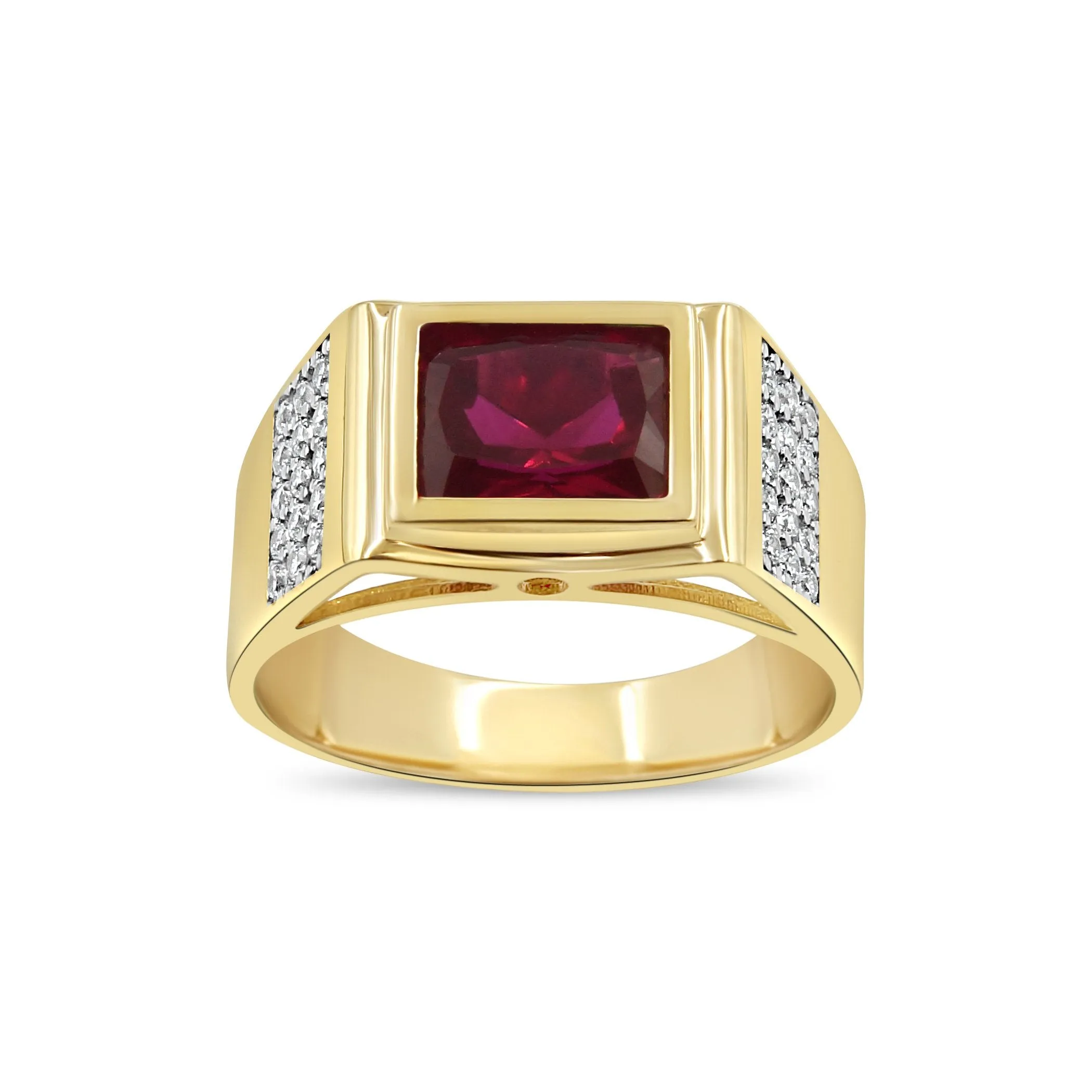 Men's Red Stone Pave set ring in 10kt Gold